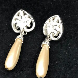 Faux Pearl Silver Tone Earrings